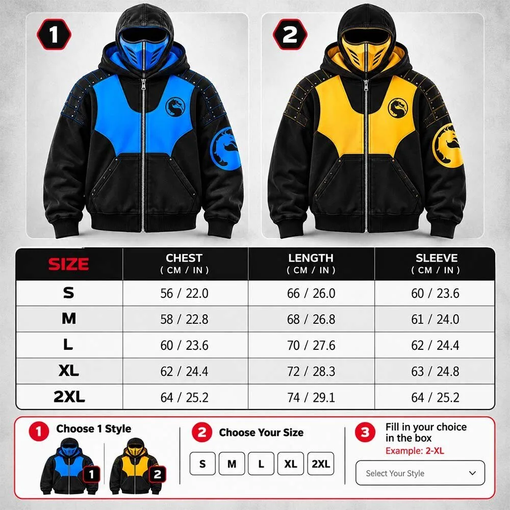 2026 H&M Mortal Kombat Scorpion Sub-Zero Zip-Up Mask Hoodie