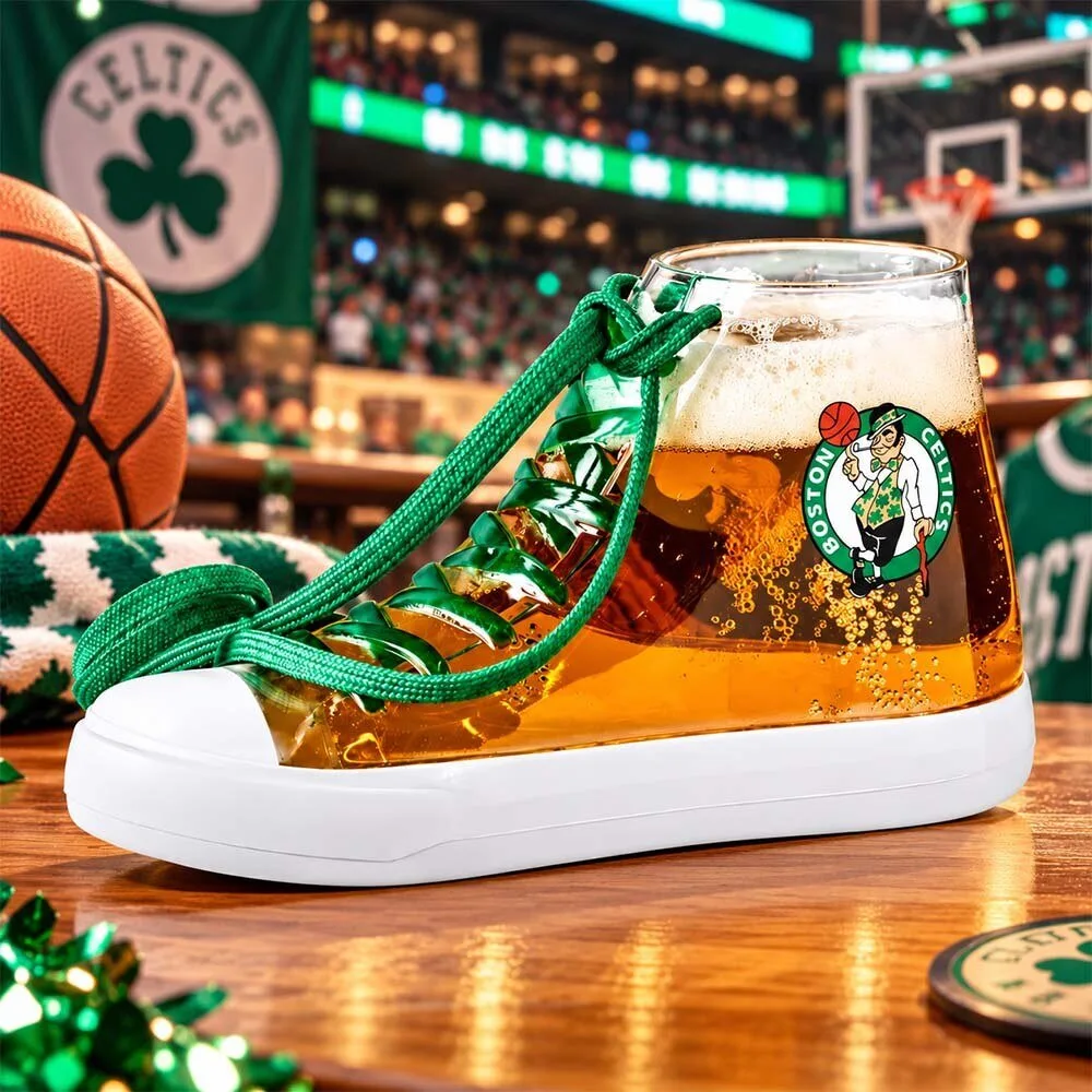 Boston Celtics Sneaker Beer Glass Mug 2026 NBA Fan Drinkware Gift