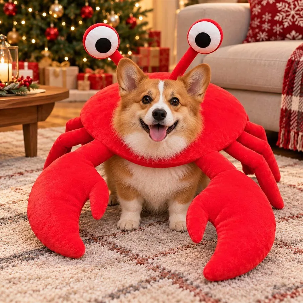 Red Plush Crab 2026 Christmas Costume For Pet Cats Dogs 8 Red Plush Crab 2026 Christmas Costume For Pet Cats Dogs
