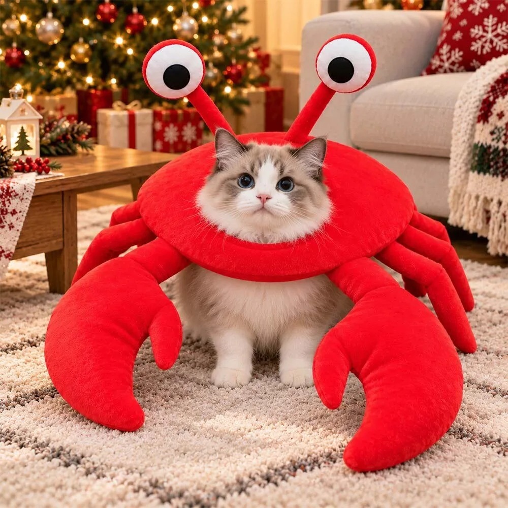 Red Plush Crab 2026 Christmas Costume For Pet Cats Dogs 9 Red Plush Crab 2026 Christmas Costume For Pet Cats Dogs